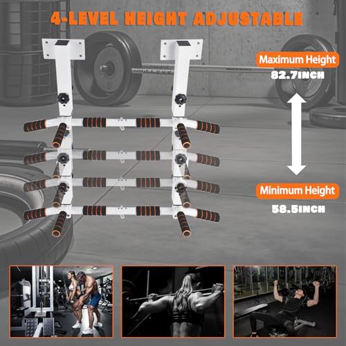 Wall Mounted Pull Up Bar Chin Up bar Multifunctional Adjustable Dip Station for Indoor Home Gym Workout, Power Tower Set Training Equipment Fitness Dip Stand Supports to 440 Lbs (White)