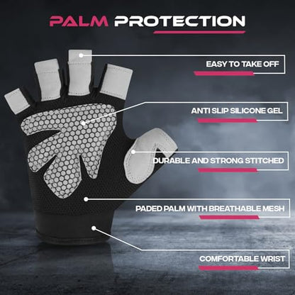 SAWANS Gym Gloves for Men & Women Ladies Weight Lifting Gloves Fitness Workout Breathable Training Non-Slip Grip Silicone Palm Protection Exercise Snug fit Hanging Pull-Ups Dumbbell