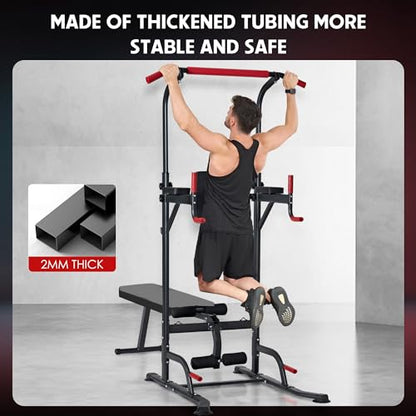 Multi-Functional Pull Up Bar, Adjustable Dip Bar, Pullup Bar with Foldable Bench, Strength Training Equipment for Home Gym