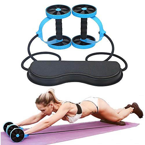 Men Ab Roller Wheel with Resistance Band Women Flex Abdominal Trainers Double Rollers Home Gym Multi-Functional Exercise Knee mat Body Fitness Equipment Core Ab Workout