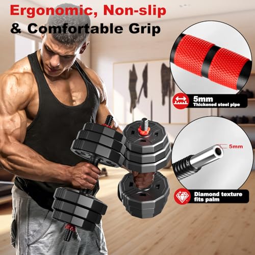 Adjustable dumbbell set, 20/30/45/70/90lbs Free Weight Set with Connector, 5 in1 Multi-Function Dumbbells Set Used as Barbell & Kettlebell, Push up Stand, Fitness for Home Gym Suitable Men/Women