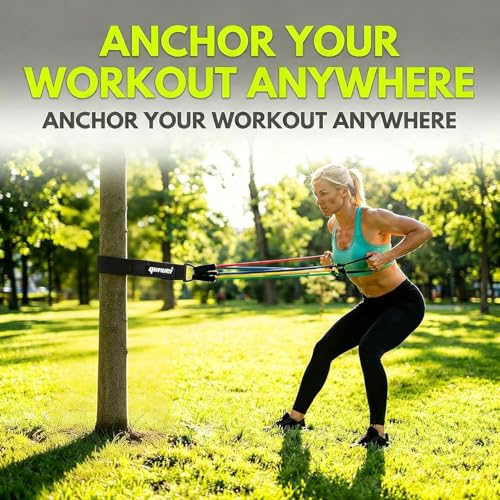 Resistance Exercise Band & Battle Rope Anchor Strap Accessory w/Carabiner | Heavy-Duty Nylon Strap with Neoprene Padding,880LBS Carabiner,Home Gym,Outdoor Parks,Door Frames,Trees,Poles,Fences