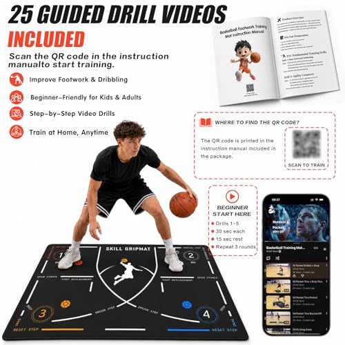 Portable Basketball Footwork Training Mat, Agility Footstep Training Mat, Basketball Pads for Training All Levels, Non-Slip Silent Equipment for All Ages to Improve Speed, Strength and Coordination