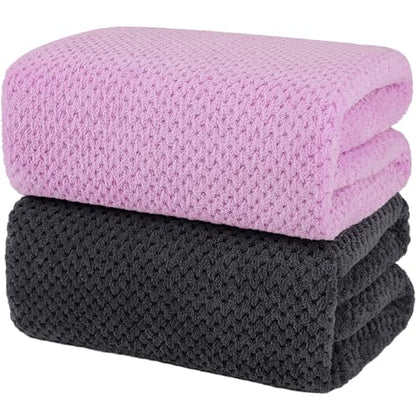 2 Pack Bath Towel Set, Waffle Bath Towel Set, Super Soft Highly Absorbent, Sturdy Quick Drying Towels for Bathroom, Gym, SPA, Yoga (2 Piece 30" x 60", 1Grey+1Purple)