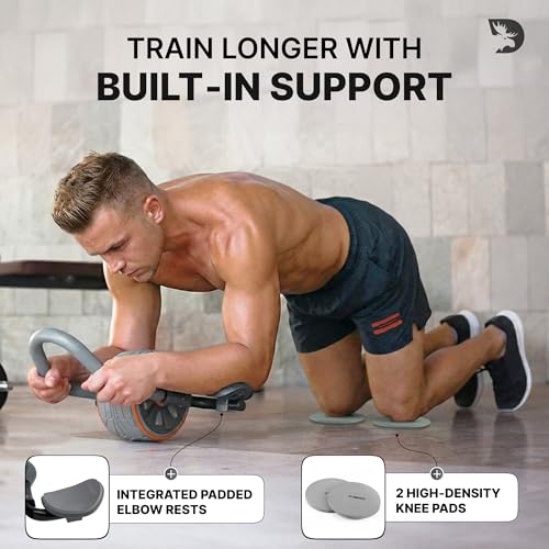 DMoose Fitness Ab Roller Wheel with Elbow Support & 2 Knee Pads - Abdominal Exercise Trainer for Core Strength Training - Ultimate Abs Workout Equipment for Home and Gym - Ab Machine for Men & Women