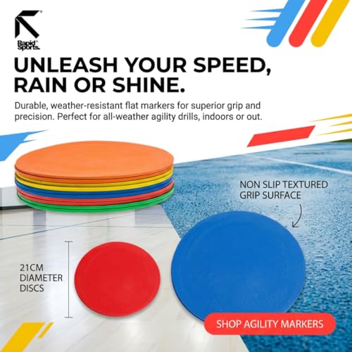 Fitness Health Flat Set of 10 Round Disc Markers - Strong, Durable & Thick Rubber Discs - 21cm Multi-Coloured Discs - Non-Slip Spot Markers for Outdoor, Indoor Use - Suitable for Hard, Soft Surfaces