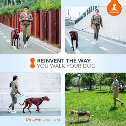 Bungee Rope Handsfree Leash for 1 Dog - Demovable Slip Lead - Waist or Hip Belt Leash for Dog Walking, Running, Carnicross - Medium & Large Breeds - color: Brown