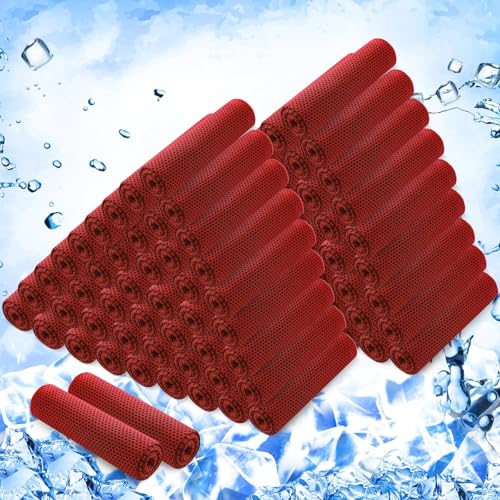 100 Pack Cooling Towels, 40"x12" Cooling Towels for Neck and Face Breathable Soft Chilly Sweat Rag Microfiber Sport Rags for Gym Yoga Golf Running - color: Red
