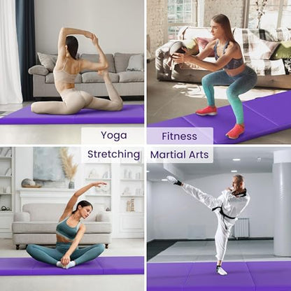 Fitvids Folding Exercise Gymnastics Mat for Tumbling, 2'x6'x2" Gym Workout Mat with Carrying Handles High-Density Anti-Tear Portable Fitness Aerobics Mats for Home Gym Yoga Pilates MMA Core Training