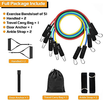 Resistance Exercise Bands with Door Anchor, Handles, Waterproof Carry Bag, Legs Ankle Straps for Resistance Training, Physical Therapy, Home Workouts, Resistance Band.