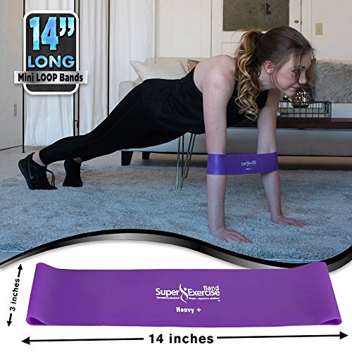 USA 14" x 3" Extra Long Latex Free Mini Loop Bands in 3, 5, 10 Pack Sets. 10 Strengths for Resistance Training, Stretching, Yoga, Toning. Plus an Exclusive iPhone App and E-Book. - color: q. Purple HEAVY+ Loop Band 10 Pack