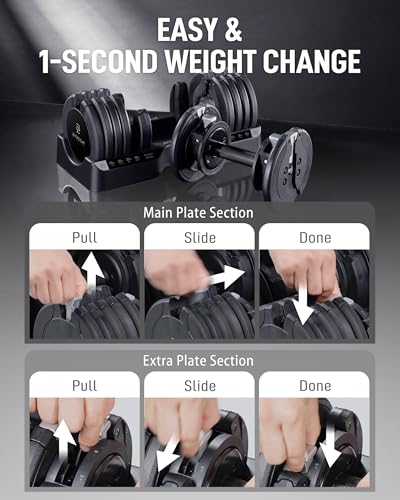 BYZOOM FITNESS Pure Series Adjustable Dumbbell - 12.5/25/27.5/50/55/75lb - ONE UNIT OR PAIR(check QTY before purchase) - 5-in-1/ 10-in-1 / 15-in-1 / 21-in-1 Flexible Hand Weights for Home Apartment Garage Gym, Strength Training & Fitness Workouts, White O