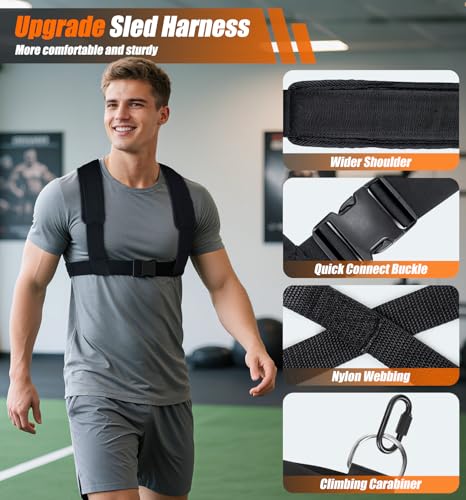 Weight Sled, Heavy-Duty Push Pull Sled, Adjustable Height Handle, Workout Fitness Sled for Training- Running Speed, Agility, Soccer, Football, Strength, Crossfit- Suitable for 1" & 2" Plates - color: Black