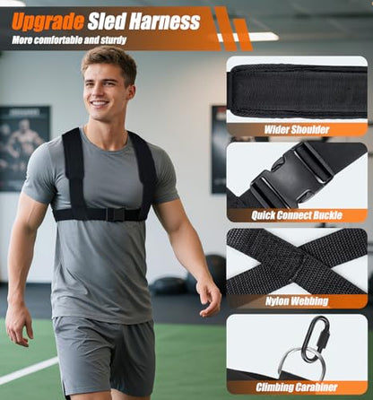Weight Sled, Heavy-Duty Push Pull Sled, Adjustable Height Handle, Workout Fitness Sled for Training- Running Speed, Agility, Soccer, Football, Strength, Crossfit- Suitable for 1" & 2" Plates - color: Black