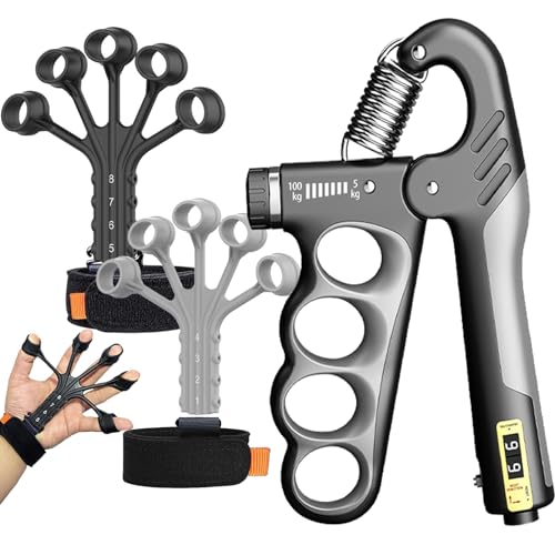 Hand Grips Strengthener, Forearm Strength Trainer- Adjustable Resistance 11-220Lbs Hand gripper with Counting,Finger Exerciser,Hand Extension Exerciser for Muscle Building and Injury Recover Combo Set