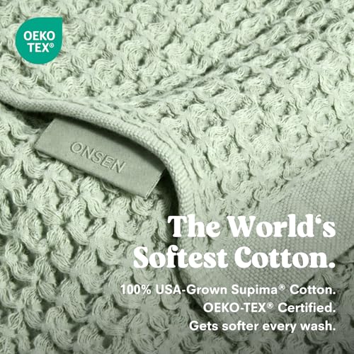 ONSEN Supima® Waffle Face Towels, Quick Dry Lint Free 100% USA Cotton, Lightweight Absorbent Face Towel Set, 12x12 in (Sage Green, Face Towel 2-Pack) - color: Sage Green, size: Face Towel 2-Pack