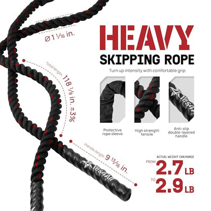 Yes4All Weighted Jump Rope, 2.8LB Heavy Skipping Rope with Anti-Slip Double Layer Handle & Protective Sleeve for Fitness, Cardio, Muscle Training - Carry Bag Included - size: 2.8 lbs