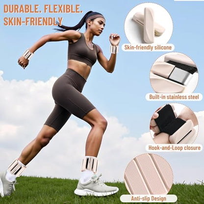 Wrist & Ankle Weights for Women and Men, 2lbs/4lbs Pairs Adjustable Silicone Weighted Bangles for Arm & Leg Workouts, Perfect for Pilates, Barre, Yoga, Walking & Home Fitness