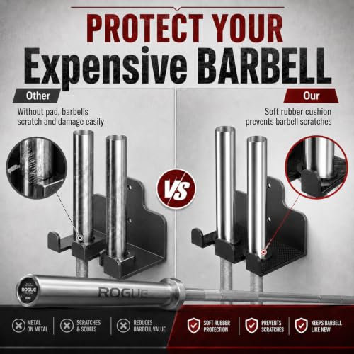 Wall Mounted Weight Plate Holder, 4 Pack, with 1 Pack Barbell Hanger