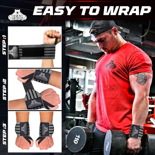 Bear Grips Wrist Wraps for Weightlifting | Weight Lifting Wrist Straps for Weightlifting | Extra Strength Gym Wrist Wraps | Two Wrist Wrap Per Pack | 12” & 18” | Lifting Wrist Wraps for Men & Women - color: Extra Strength: Gray