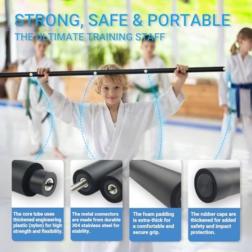 4ft & 6ft Collapsible Bo Staff – Foam-Padded Martial Arts Training Staff for Safe Practice, Portable Design with Carry Bag