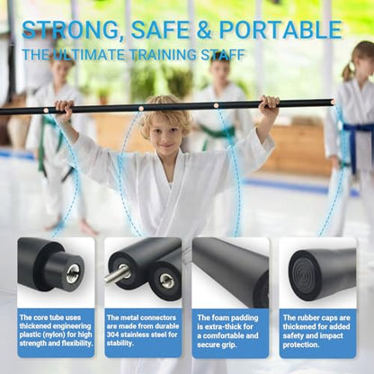 4ft & 6ft Collapsible Bo Staff – Foam-Padded Martial Arts Training Staff for Safe Practice, Portable Design with Carry Bag