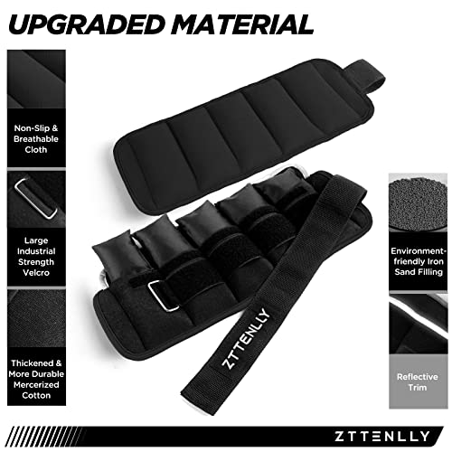 Adjustable Ankle Weights 1-5/10/15/20LBS Pair with Carry Bag - Breathable Fabrics, Reflective Trim - Strength Training Leg Wrist Arm Ankle Walking Weights Sets for Women Men Kids - color: Black, size: 20 lbs Pair (10 lbs Each)