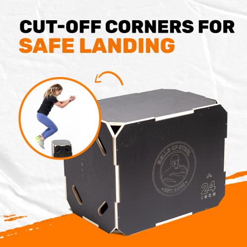 Plyo Box [Bells of Steel] Plyometric Box, 3-in-1, Anti-Slip, Wooden Step up Box for Workout, Jumps, Squats, Step-Ups, Knee-ups - style: M:24x20x16