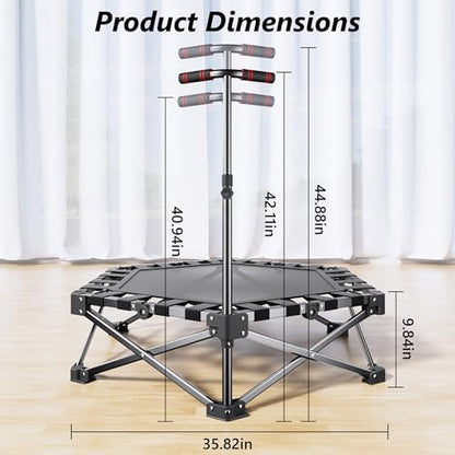 Mini Fitness Trampoline with Adjustable Handle Bar, Black, Indoor Exercise Rebounder for Kids, Foldable Frame