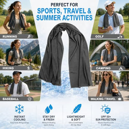 Large Cooling Towel for Neck and Face, 43.3 x 15.7 in, Dark Gray - color: Dark-gray