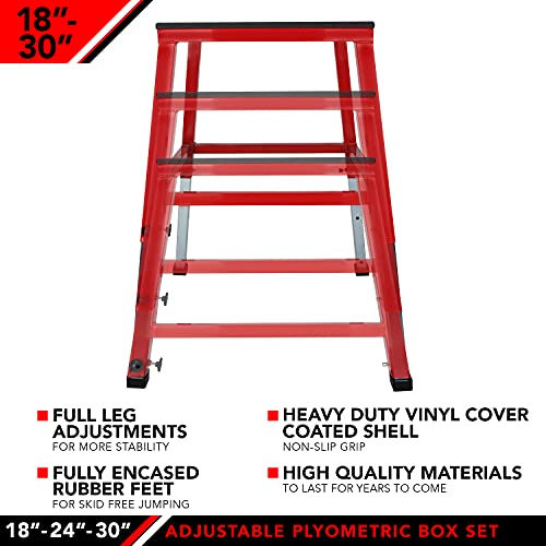 JFIT Plyometric Boxes - Made in Taiwan NO Assembly Required Single - Height Box Set and Adjustable Box Options Plyometric Platform and Jumping Agility Box for Training Conditioning Strength Training - style: 18"- 30" Adjustable (Single Plyo Box)