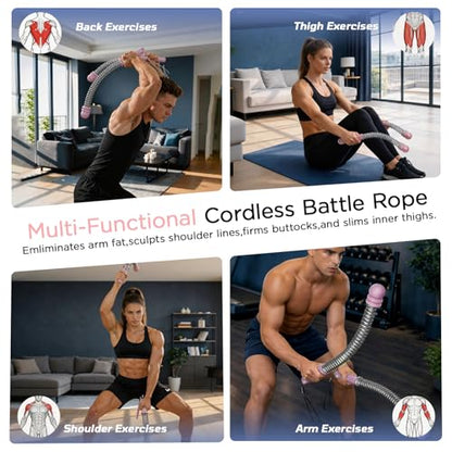 Portable Weighted Ropeless Battle Ropes, Non-Slip Handle Adjustable Battle Rope with Carrying Bag, Exercise Equipment for Beginners and Advanced Users Small Space Low-Impact Aerobic Training - size: LIGHTPINK
