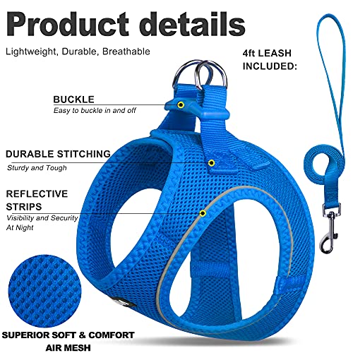 Fida Comfy Dog Harness with Leash, Soft Puppy Vest Escape Proof, Breathable Lightweight Soft Mesh, Adjustable Reflective Step-in Harness for Cat & Extra-Small Pet (XS, Blue) - color: Blue, size: XS (Neck:12.2"-13"; Girth:14.2"-16.1")