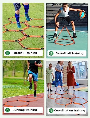 GHB Agility Ladder 1 Pack and Hex Agility Rings 1 Pack 12 Rung 20ft with 3 Carrying Bag