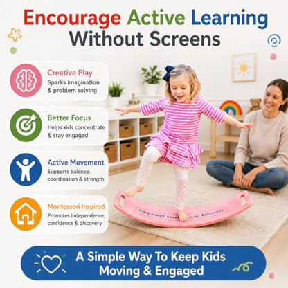 Sensory Balance Board for Kids – ADHD Focus, Calm & Motor Skill Development | Indoor Montessori Play | Durable Non-Wood Wobble Board