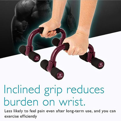 BODYTECH Push up Bars Strength Training with Foam Grip & Non-Slip handling. Load Capacity 220 lbs Wine Red Color