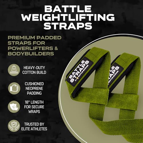 Battle Bunker Lifting Straps for Weightlifting – Padded Wrist Straps for Deadlifts & Pull-Ups – Reduce Wrist Pain, Improve Grip Strength & Lift Heavier – Gym Straps for Strength Training - color: OD Green
