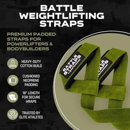 Battle Bunker Lifting Straps for Weightlifting – Padded Wrist Straps for Deadlifts & Pull-Ups – Reduce Wrist Pain, Improve Grip Strength & Lift Heavier – Gym Straps for Strength Training - color: OD Green