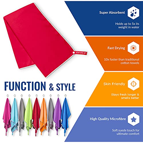 VENTURE 4TH Quick Dry Travel Towel - Fast Drying Ultra Soft Microfiber Towels - Essential for Camping, Backpacking, Yoga, Swimming, Gym, Sports and Beach - 3 Compact Sizes