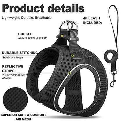 Fida Comfy Dog Harness with Leash, Cat Vest Harness Escape Proof, Breathable Lightweight Soft Mesh, Adjustable Reflective Step-in Harness for Puppy Toy Breeds & Extra-Small Pet (XXS, Black) - color: Black, size: XXS (Neck:11.4"-12.2"; Girth:12.6"-14.2")