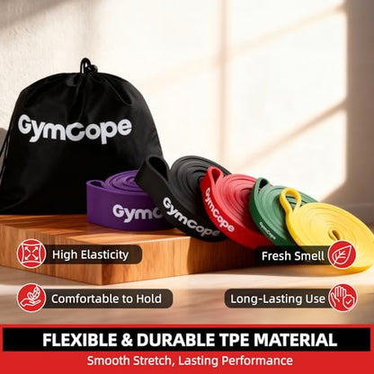 GymCope Pull Up Resistance Bands - Assistance Bands Sets of 3/4/5 for Men & Women, Heavy Duty Workout Exercise Bands for Body Stretching, Muscle Training, Instruction and Carry Bag Included