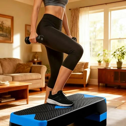 ZENY 26.5 inch Aerobic Step Platform with 4 Step Risers, Height Adjustable Exercise Stepper for Home Gym Workouts, 400 lbs Capacity - color: Blue