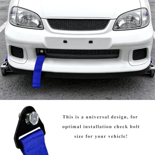 Racing Tow Strap, High Strength Nylon Car Bumper Towing Hook Traction Rope with Bolt & Nut, Universal Auto Trailer Belt Decorative Towing Strap for Front or Rear Bumpers (Blue)