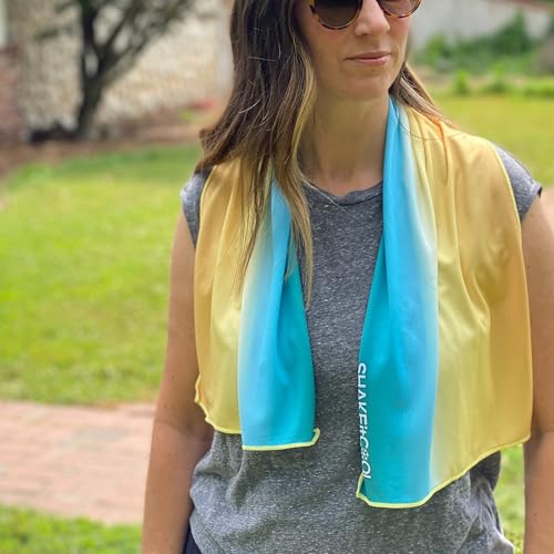 Extended Size Cooling Towel – Be Cool in Style - Heat Relief, Soft, Lightweight, Sun Protection, Easy Clean - Perfect for Biking, Hiking, Running, Yoga, Golf - Orange Blue Ombre M - color: Orange Blue Ombre