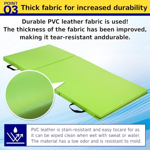 KaRaDaStyle Gymnastics Mat Folding Stretch Mats 71"x31"x2" Exercise Muscle Training Children Play Horizontal Bar Mat Yoga Sports Soundproof Home Use - color: Green/3-fold