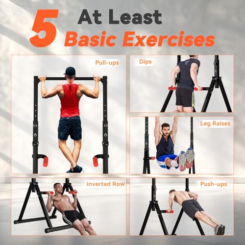 Power Tower Pull Up Dip Station Foldable, Pull Up Bar Station Adjustable, Multi-Function Home Gym, Strength Training Fitness Equipment, Triangular Design, for Home Outdoor - color: Black