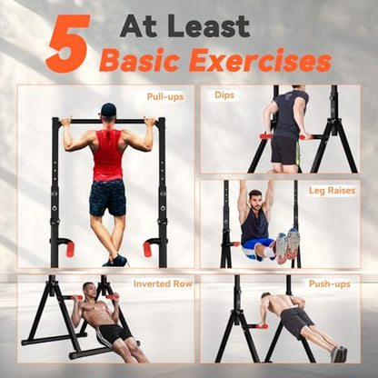 Power Tower Pull Up Dip Station Foldable, Pull Up Bar Station Adjustable, Multi-Function Home Gym, Strength Training Fitness Equipment, Triangular Design, for Home Outdoor - color: Black