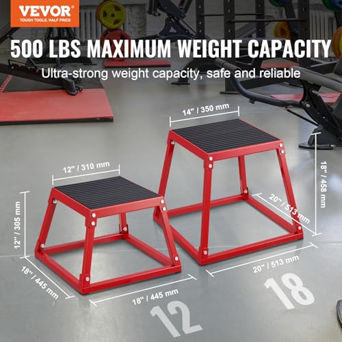 VEVOR Plyometric Jump Box, 18 Inch Plyo Box, Steel Plyometric Platform and Jumping Agility Box, Anti-Slip Fitness Exercise Step Up Box for Home Gym Training, Conditioning Strength Training