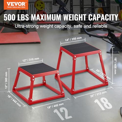 VEVOR Plyometric Jump Box, 18 Inch Plyo Box, Steel Plyometric Platform and Jumping Agility Box, Anti-Slip Fitness Exercise Step Up Box for Home Gym Training, Conditioning Strength Training