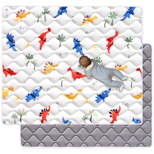 4ft x 6ft Foldable Baby Play Mat, Odorless Premium Foam Microfiber Floor Mat, Hypoallergenic Non‑Slip Washable for Infants Toddlers, Playpen, Tummy Time & Travel - color: A- Fun Dinosaur, size: 72" X 48"